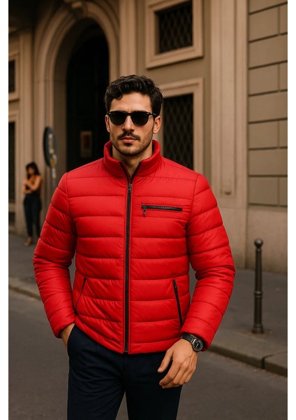Erkek Comfort Fermuarlı Günlük Kışlık Kırmızı Şişme Mont fiyatları