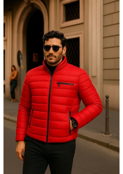 Erkek Comfort Fermuarlı Günlük Kışlık Kırmızı Şişme Mont fırsatları