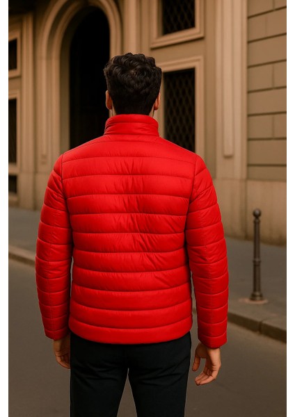 Erkek Comfort Fermuarlı Günlük Kışlık Kırmızı Şişme Mont