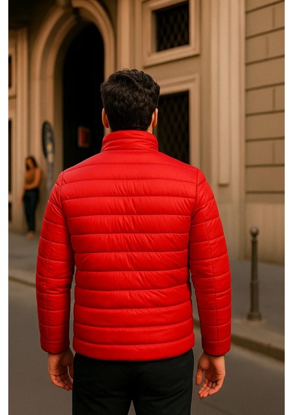 Erkek Comfort Fermuarlı Günlük Kışlık Kırmızı Şişme Mont