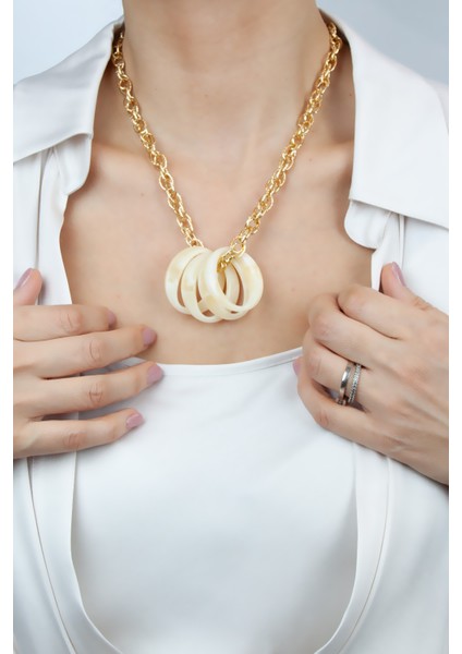 Kemik Görünümlü Halka Detay Gold Kolye modelleri