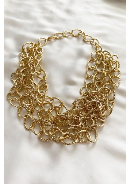 Dört Sıralı Işıltılı Gold Kolye modelleri