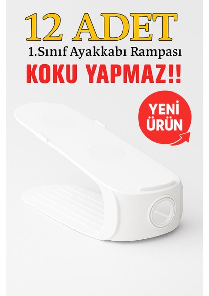 Gondol Ayakkabı Rampası 12 Adet 1.sınıf Dolap Içi Ayakkabı Düzenleyici Kokusuz Organizer Beyaz indirimleri