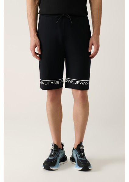 Erkek Siyah Yandan Cepli Baskılı Soft Touch Regular Fit Şort A41Y3646