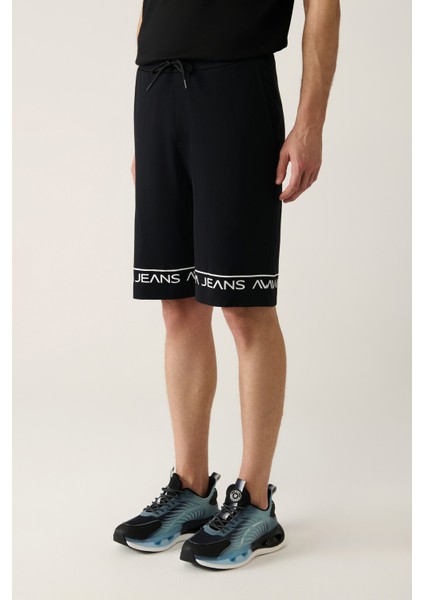 Erkek Siyah Yandan Cepli Baskılı Soft Touch Regular Fit Şort A41Y3646