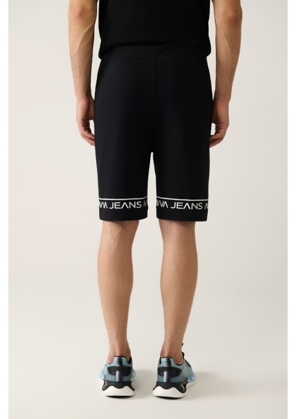 Erkek Siyah Yandan Cepli Baskılı Soft Touch Regular Fit Şort A41Y3646