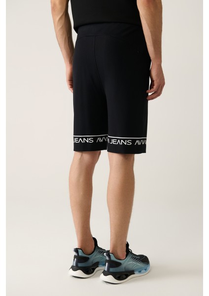 Erkek Siyah Yandan Cepli Baskılı Soft Touch Regular Fit Şort A41Y3646