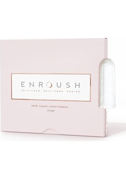 ENROUSH%100 Organik Pamuklu Tampon | Doğada Çözünür ve Toksinsiz | Hipoalerjenik - Tahriş ve Alerji Yapmaz | Ultra Emici - Sızdırmaz Koruma | Vücudunuz Için Sağlıklı ve Konforlu Seçim - 16 Adet Süper
