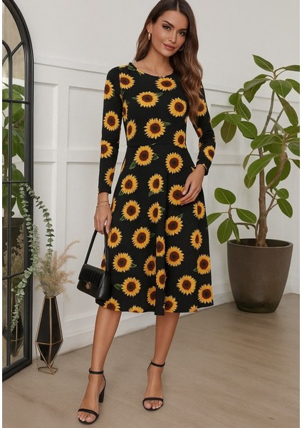 Kadın Fakir Kol Bisiklet Yaka Midi Mikro Elbise