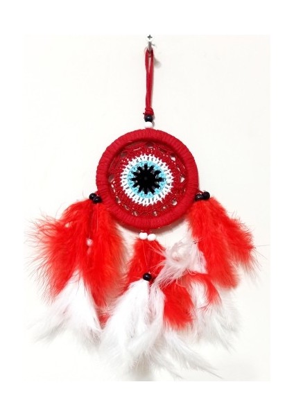 Kırmızı ve Beyaz Kuş Tüylü Dream Catcher El Yapımı Mini Duvar Süsü fiyatları