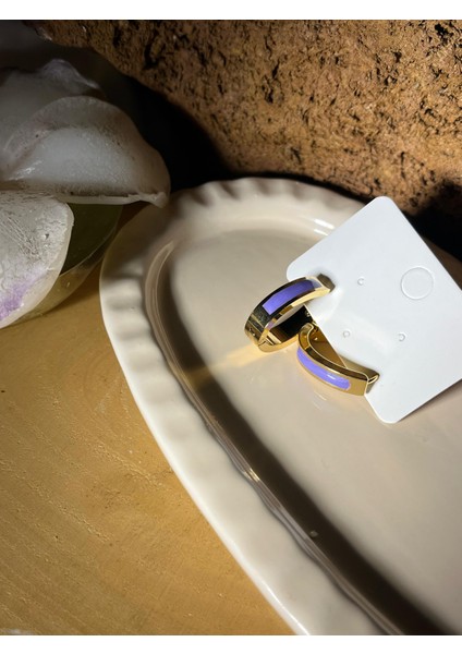 U Model Mor Renk Çelik Küpe