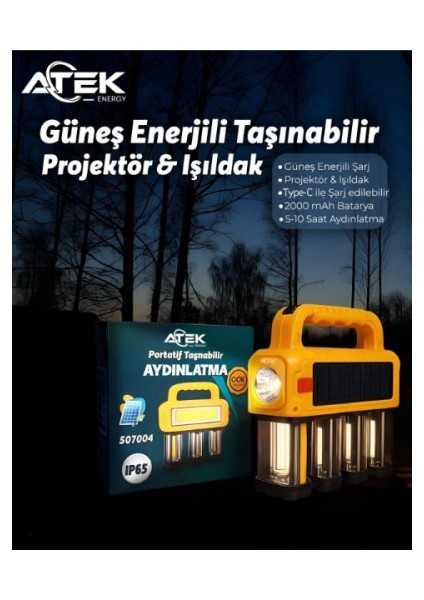 Güneş Enerjili Taşınabilir Projektör Işıldak