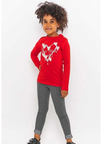 Kız Çocuk Kalpli Taytlı Takım 6111 Kırmızı fiyatları