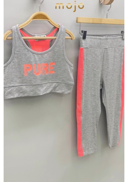 Mojo Kız Çocuk Fileli Sporcu Atletli Taytlı Takım 51139 Gri