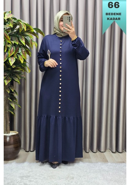 Kadın Giyim Büyük Beden Kristal Düğmeli Elbise