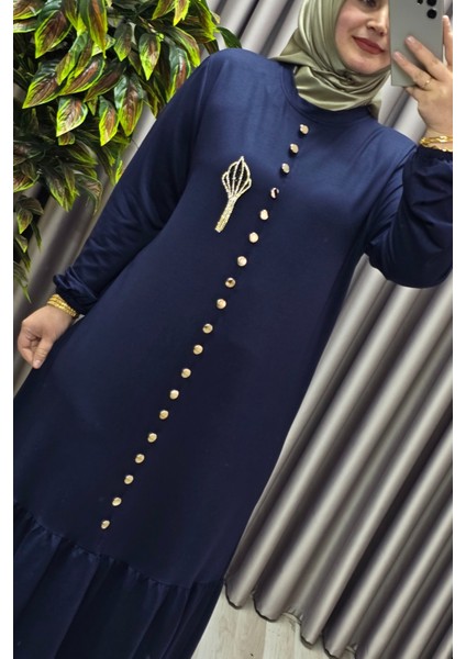 Kadın Giyim Büyük Beden Kristal Düğmeli Elbise fiyatları