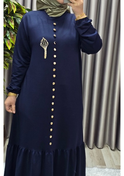 Kadın Giyim Büyük Beden Kristal Düğmeli Elbise modelleri