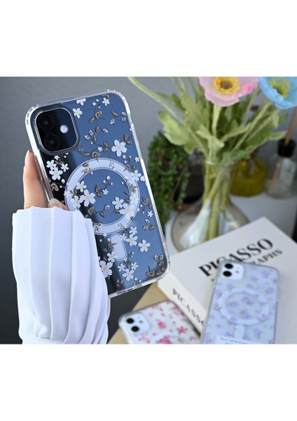 Iphone 11 Uyumlu Simli Çiçekli Gerçek Magsafe Özellikli Darbe Önleyici Şeffaf Silikon Kılıf fiyatları