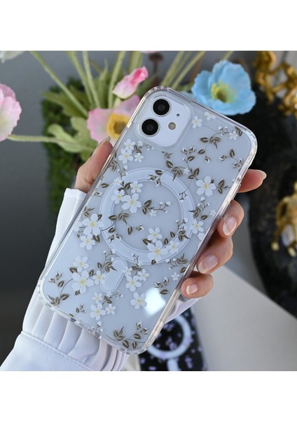 Iphone 11 Uyumlu Simli Çiçekli Gerçek Magsafe Özellikli Darbe Önleyici Şeffaf Silikon Kılıf fırsatları