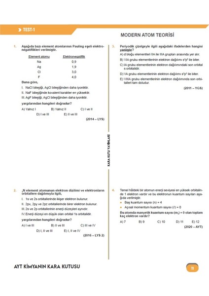 2026 Yks-Ayt Kimyanın Kara Kutusu Ösym Çıkmış Soru Havuzu Bankası Konu Özetli Dijital Çözümlü modelleri