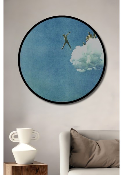 Gökyüzünde Uçan Adamlar Ahşap Dekoratif Tablo Sulu Boya Görünümlü Sanat Eseri Yuvarlak Tablo fiyatları