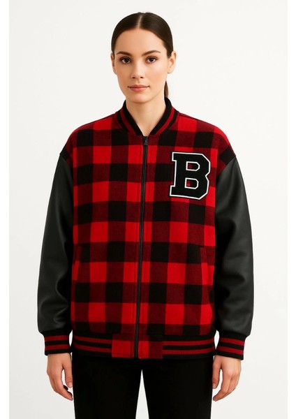 Kolları Suni Deri Içi Astarlı Oduncu Kolej Içi Ceket - Bordo