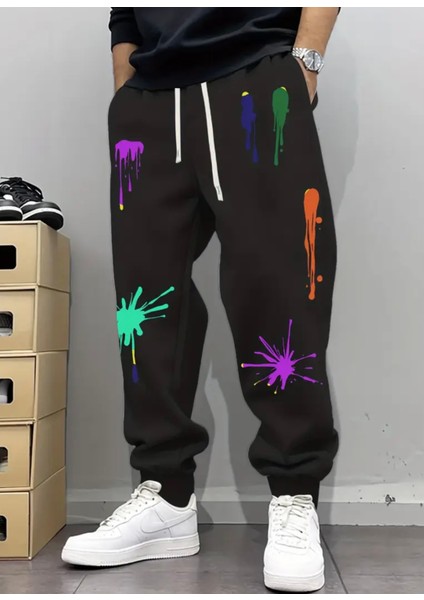 Büyük Beden Özel Tasarım Paletteki Renkler Baskılı Kışlık Hip Hop Erkek Eşofman Altı