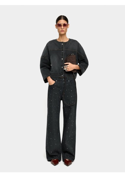 Taş Detaylı Denim Pantolon
