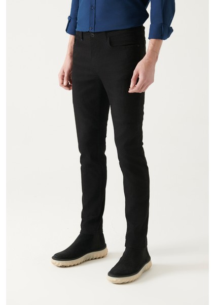 Erkek Siyah Eskitme Yıkamalı Esnek Berlin Slim Fit Jean Pantolon B003502