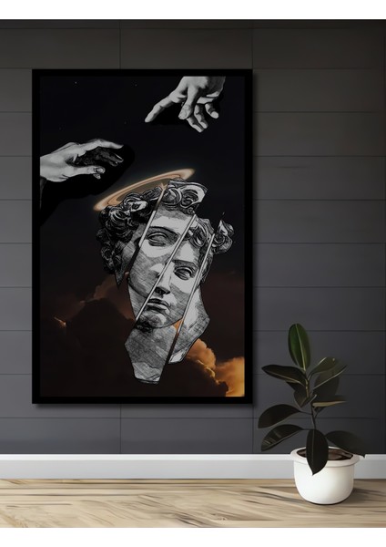 Yaratılışın Yankısı Kara Kalem Görünümlü Modern Sanat Ahşap Dekoratif Tablo Dikdörtgen Tablo fiyatları