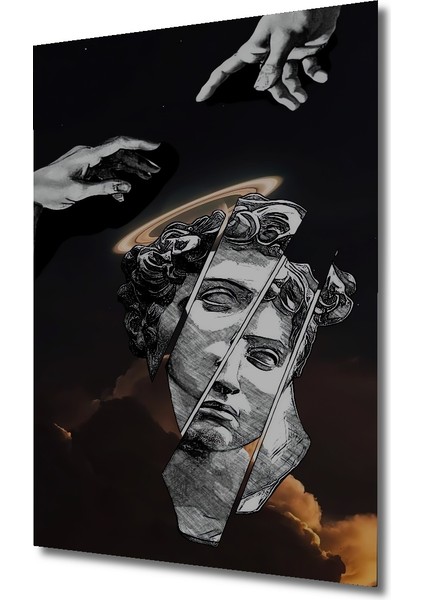 Yaratılışın Yankısı Kara Kalem Görünümlü Modern Sanat Ahşap Dekoratif Tablo Dikdörtgen Tablo modelleri