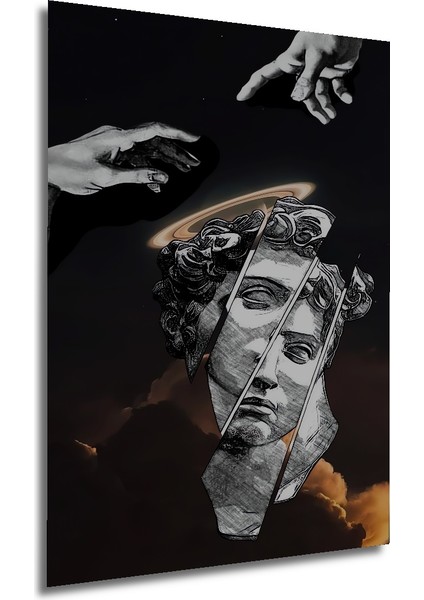 Yaratılışın Yankısı Kara Kalem Görünümlü Modern Sanat Ahşap Dekoratif Tablo Dikdörtgen Tablo fırsatları