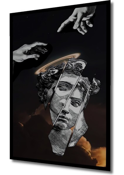 Yaratılışın Yankısı Kara Kalem Görünümlü Modern Sanat Ahşap Dekoratif Tablo Dikdörtgen Tablo indirimleri