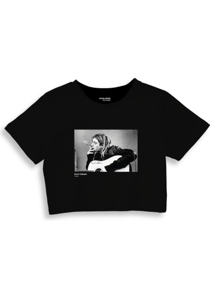 Kurt Cobain 1990 Crop Tişört - Siyah