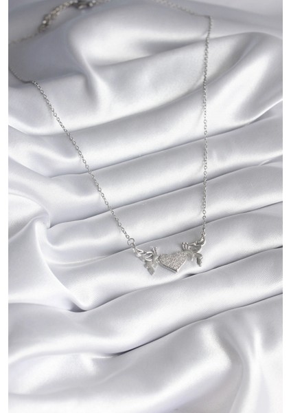 316L Çelik Gümüş Renk Zirkon Taşlı Kanat Kalp Model Kadın Kolye - TJ-BKO8289 fiyatları