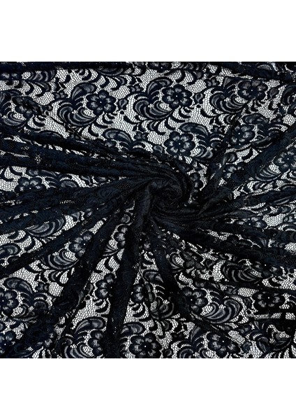 Siyah Likralı Dantel Kumaş (En 150 Cm) – Elbiselik, Abiyelik, Süsleme