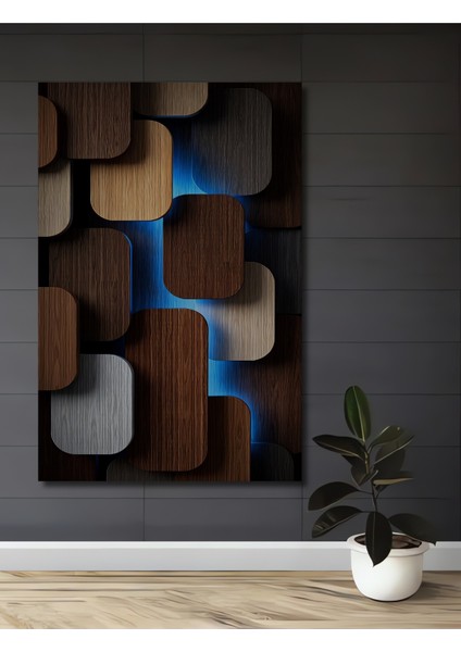 Ahşap Dekoratif Tablo Geometrik Modern Sanat Görünümlü Dikdörtgen Tablo