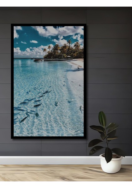 Masalsı Deniz Manzarası Ahşap Dekoratif Tablo Yağlı Boya Görünümlü Sanat Eseri Dikdörtgen Tablo fiyatları