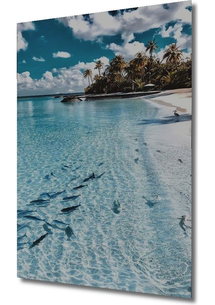 Masalsı Deniz Manzarası Ahşap Dekoratif Tablo Yağlı Boya Görünümlü Sanat Eseri Dikdörtgen Tablo modelleri