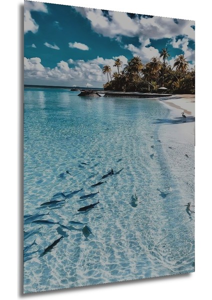 Masalsı Deniz Manzarası Ahşap Dekoratif Tablo Yağlı Boya Görünümlü Sanat Eseri Dikdörtgen Tablo fırsatları