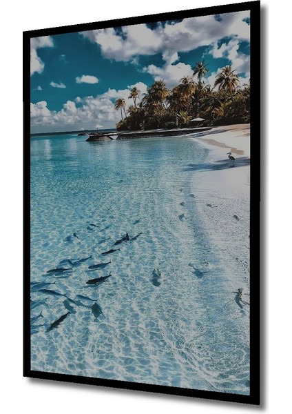 Masalsı Deniz Manzarası Ahşap Dekoratif Tablo Yağlı Boya Görünümlü Sanat Eseri Dikdörtgen Tablo indirimleri