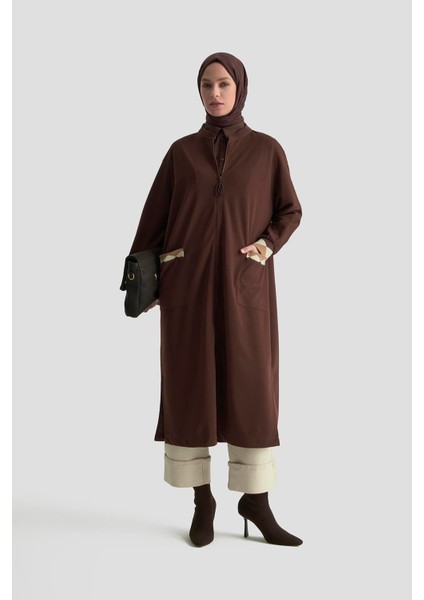 Boydan Fermuarlı Ribanalı Crep Giy Çık Kahverengi 25KT556 fiyatları