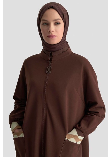 Boydan Fermuarlı Ribanalı Crep Giy Çık Kahverengi 25KT556 fırsatları