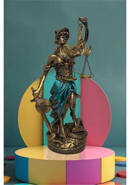 Dekoratif Obje Heykel Biblo Adalet Terazisi Heykeli Themis 20 cm Antik Gold