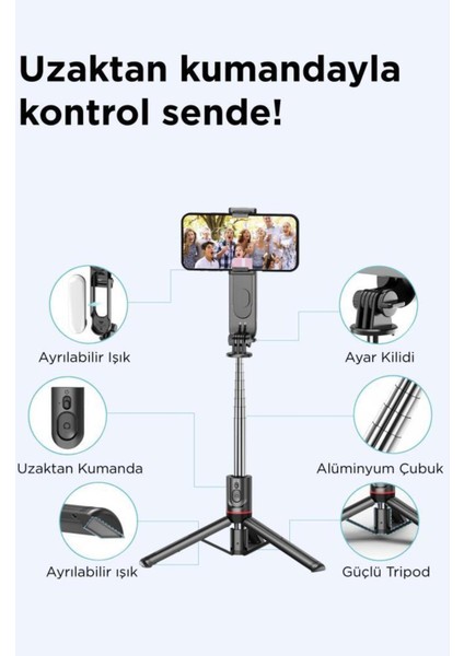 L15 LED Işıklı Selfie Çubuğu Kablosuz Tripot Selfie Monopod Selfie Stick fiyatları
