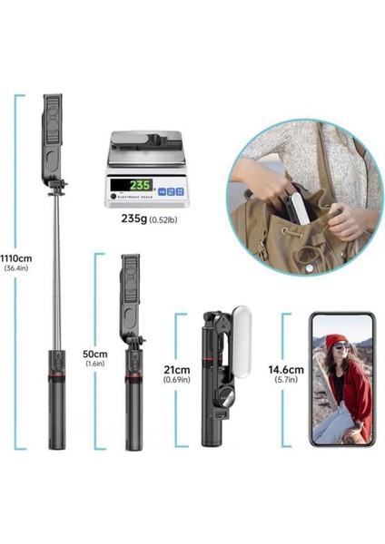 L15 LED Işıklı Selfie Çubuğu Kablosuz Tripot Selfie Monopod Selfie Stick indirimleri