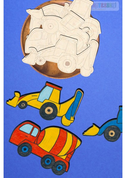 İnşaat Ahşap Boyama Figürleri ve Etkinlik Seti Eğitici Çocuk Aktivite Okul Öncesi Boyasız fiyatları