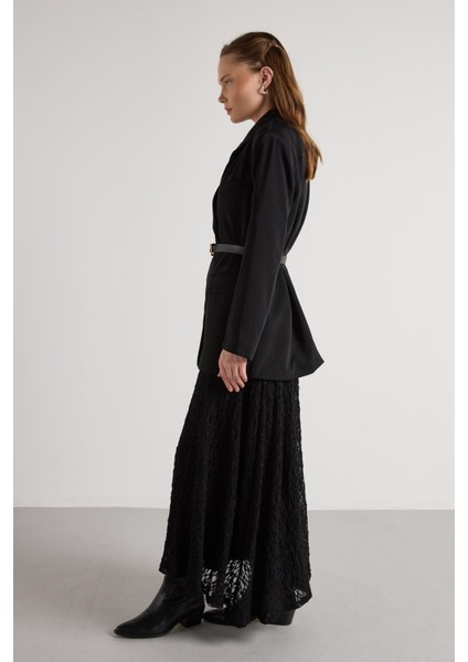 Kadın Siyah Astarlı Uzun Dantel Etek 30052