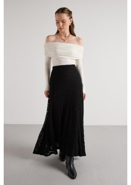 Kadın Siyah Astarlı Uzun Dantel Etek 30052 fiyatları