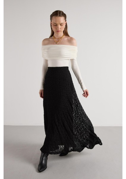 Kadın Siyah Astarlı Uzun Dantel Etek 30052 fırsatları